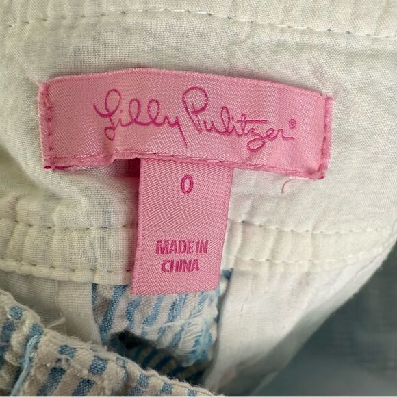 LILLY PULITZER Seersucker Palm Tree Shorts Size 0 Women's Blue stripe pink - Picture 4 of 5